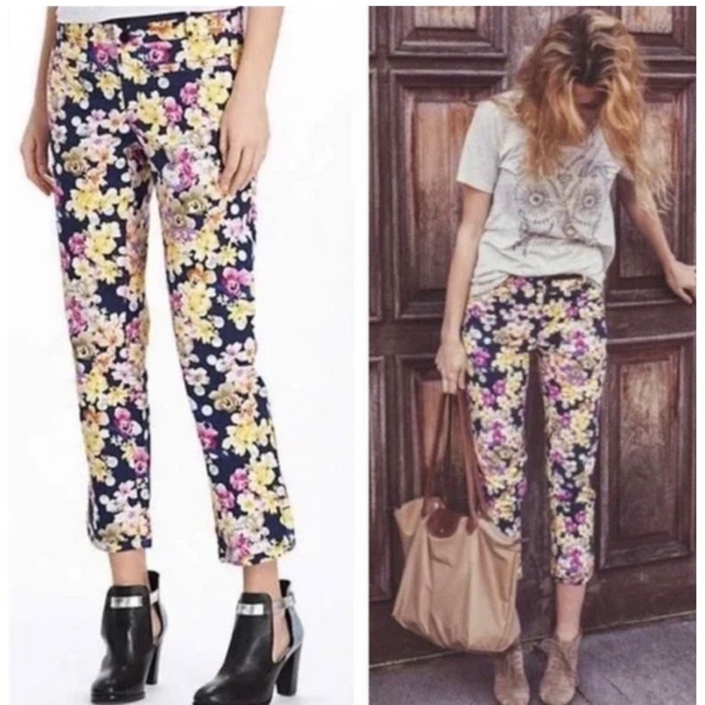 Cartonnier Anthropologie Charlie Floral Slim Cropped Pants Navy Size 12